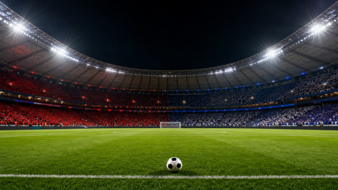 Illustration éditoriale neutre d'un stade de football pour un match Corée du Sud-Tchéquie