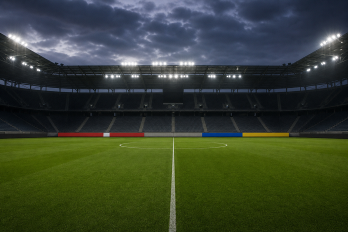 Illustration neutre d'un stade de football pour le match Danemark Ukraine interrompu avant le Mondial 2026