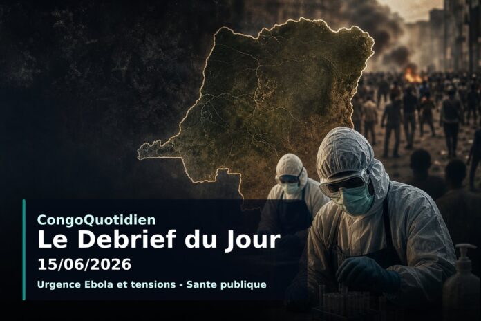 Carte de la RDC avec des icônes représentant la santé, la sécurité et la politique