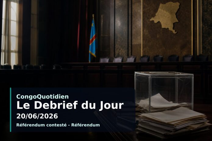Salle institutionnelle avec urne et documents officiels pour illustrer le débat sur le référendum en RDC