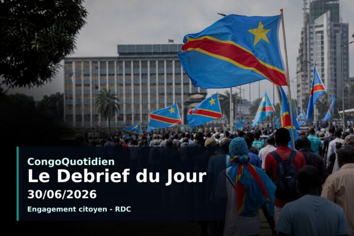 Drapeau de la RDC et ambiance de commémoration citoyenne pour le 30 juin