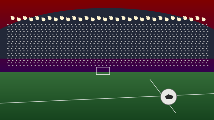 Terrain de football et ballon sous les lumieres apres un grand match