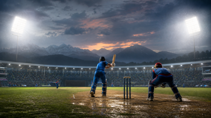 Illustration editoriale d'un match de cricket entre l'Inde et l'Afghanistan.