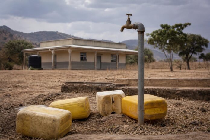 Bornes-fontaines asséchées et habitants avec des bidons vides à Kibirizi