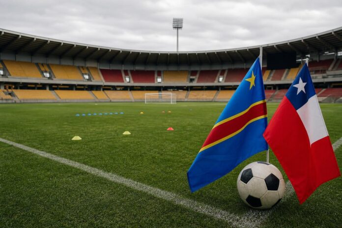 Joueurs de football sur le terrain lors du match RDC contre Chili