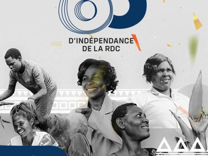 Drapeau congolais avec ambiance de commémoration civique autour de l’indépendance et de l’engagement citoyen