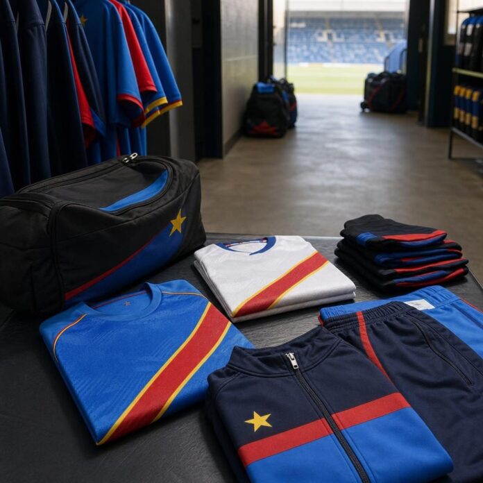 Maillots et équipements des Léopards présentés dans une ambiance de football international
