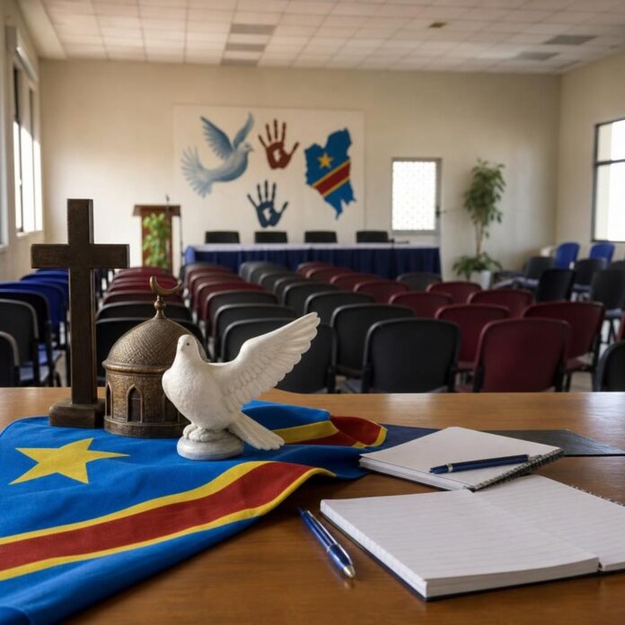 Salle de rencontre a Kinshasa avec des jeunes interconfessionnels reunis pour un echange sur la paix et l unite nationale