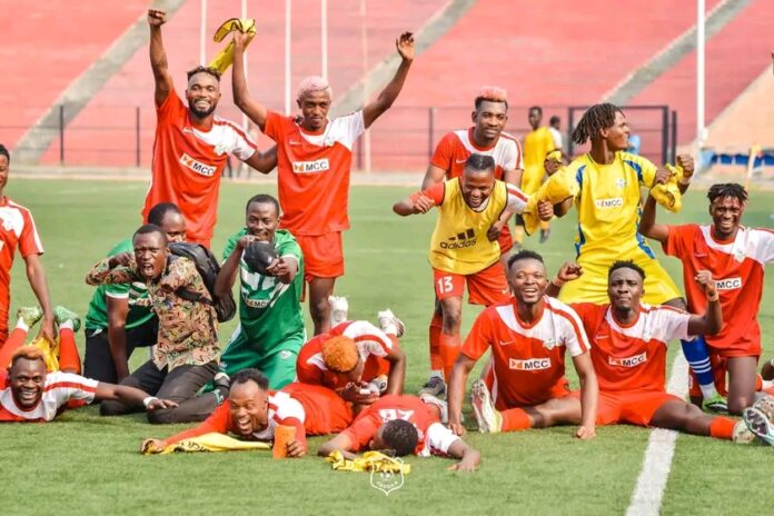 Joueurs de Virunga célébrant leur qualification pour la finale de la Coupe du Congo