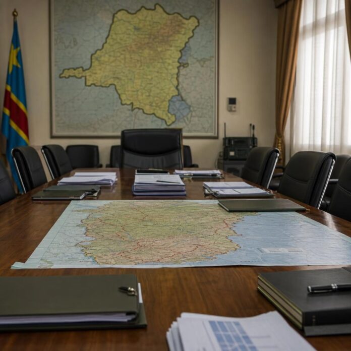 Vice-Premier ministre Guy Kabombo recevant le rapport sur le FSD-FARDC