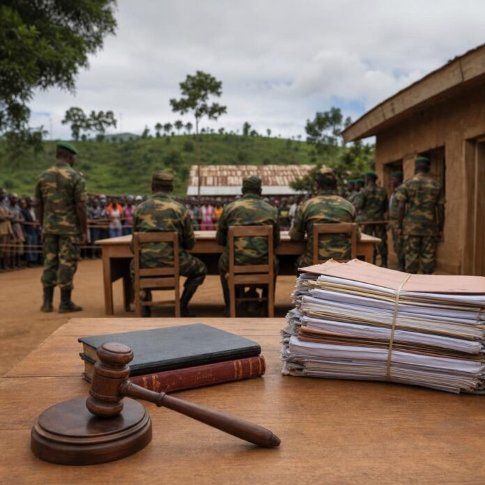Audience foraine du tribunal militaire de Butembo-Lubero jugeant des soldats pour viol collectif