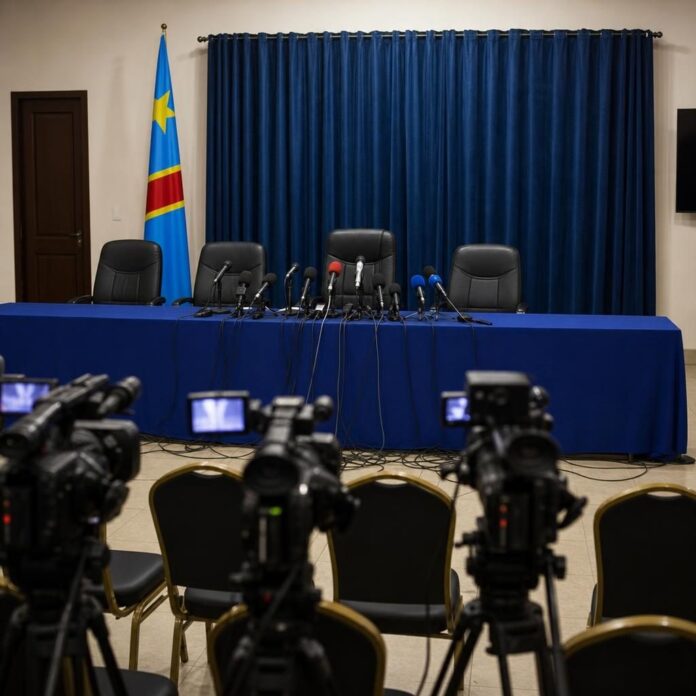 Opposition leaders from C64 coalition at a press conference in Kinshasa