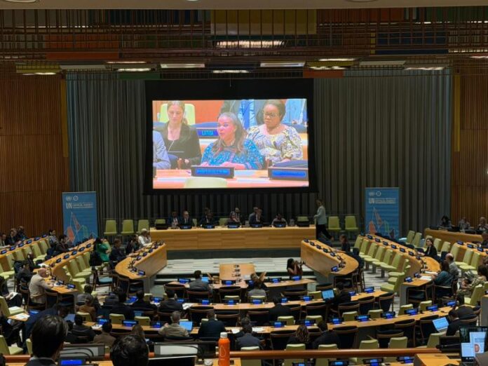 Vue de la salle du Conseil de sécurité de l'ONU à New York lors d'une réunion présidée par la RDC