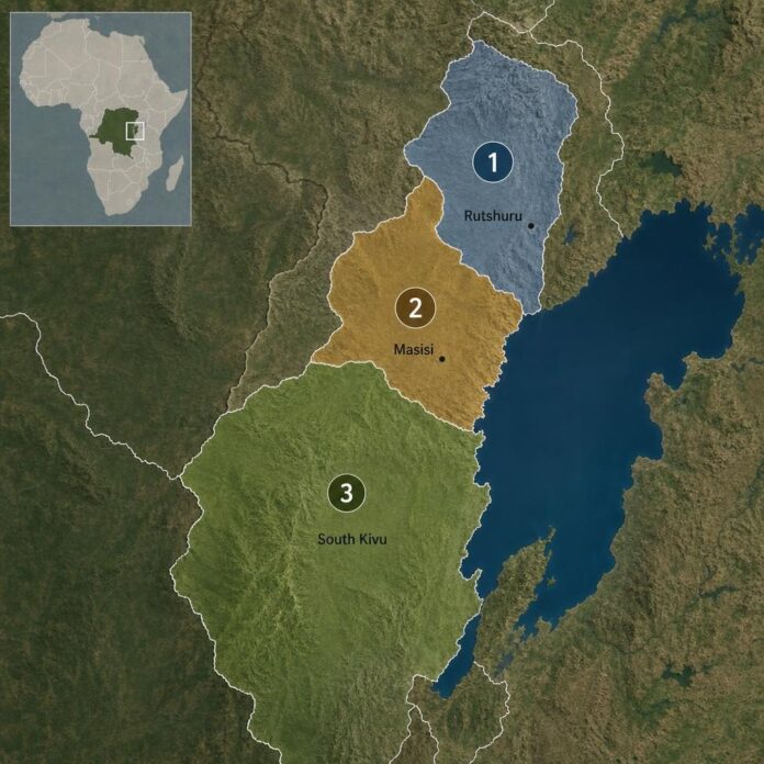 Carte de l'Est de la RDC avec zones contrôlées par l'AFC/M23