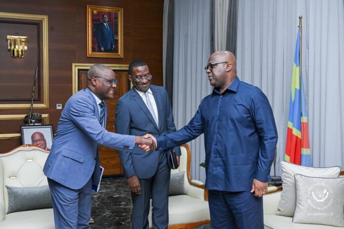 Président Félix Tshisekedi et représentant UNFPA Alain Akpadji lors de l'audience sur le recensement
