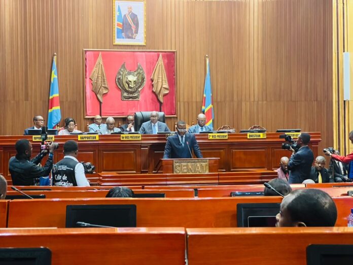 Ministre Guylain Nyembo s'adressant aux parlementaires lors de la séance d'échanges sur le recensement