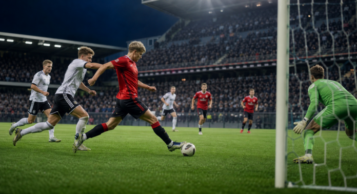 Match amical nocturne entre un club norvegien et Manchester United dans un stade nordique