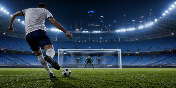Illustration editoriale d une seance de tirs au but entre Tottenham et Sydney FC.