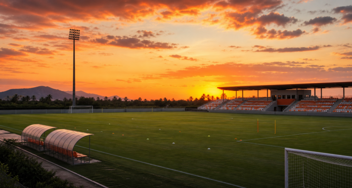 Terrain d entrainement au coucher du soleil pour Valence contre Eldense