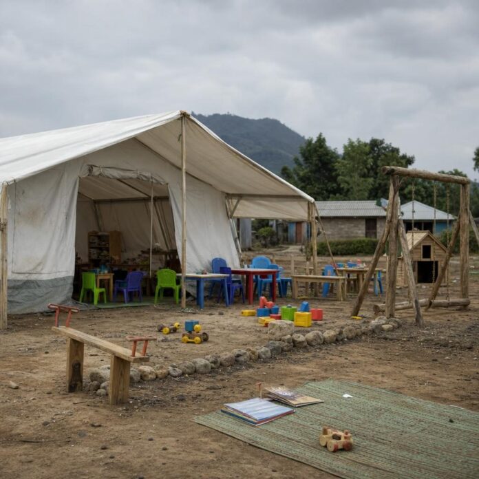 Enfants jouant dans un espace ami des enfants à Walikale