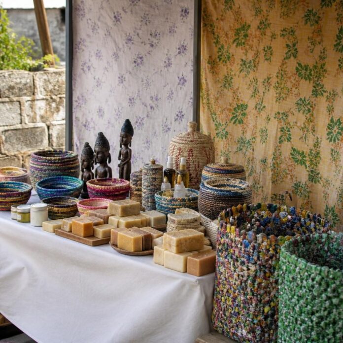 Articles artisanaux et savons exposés par des femmes à Goma lors de la Journée de la femme africaine