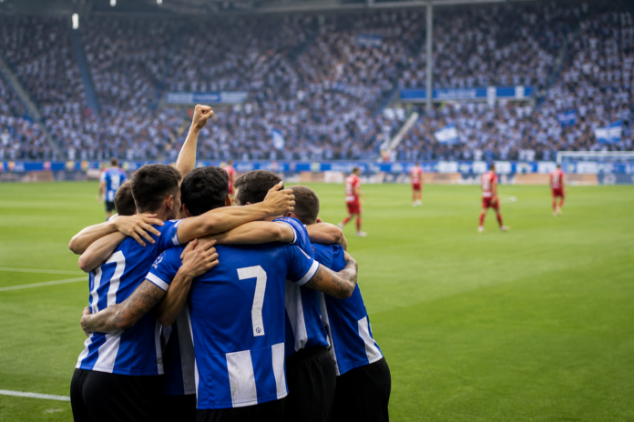 Illustration editoriale d un stade espagnol en plein jour apres la victoire d Alaves contre Getafe.