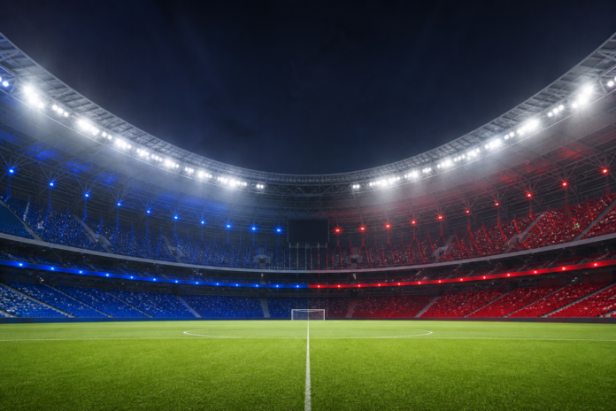 Illustration editoriale d un stade vide pour Chelsea contre AC Milan a Jakarta.
