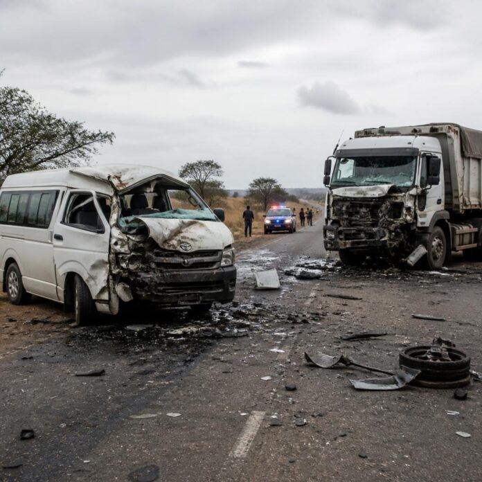 Dégâts matériels après la collision entre un minibus et un camion sur la route Lubumbashi-Likasi
