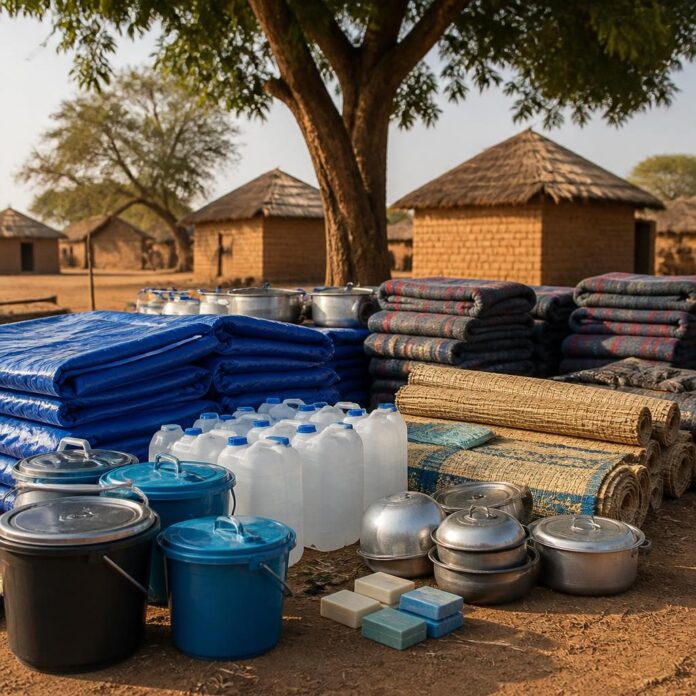 Distribution de kits humanitaires, bâches et bidons pour des ménages déplacés dans la zone de santé de Bambu en Ituri