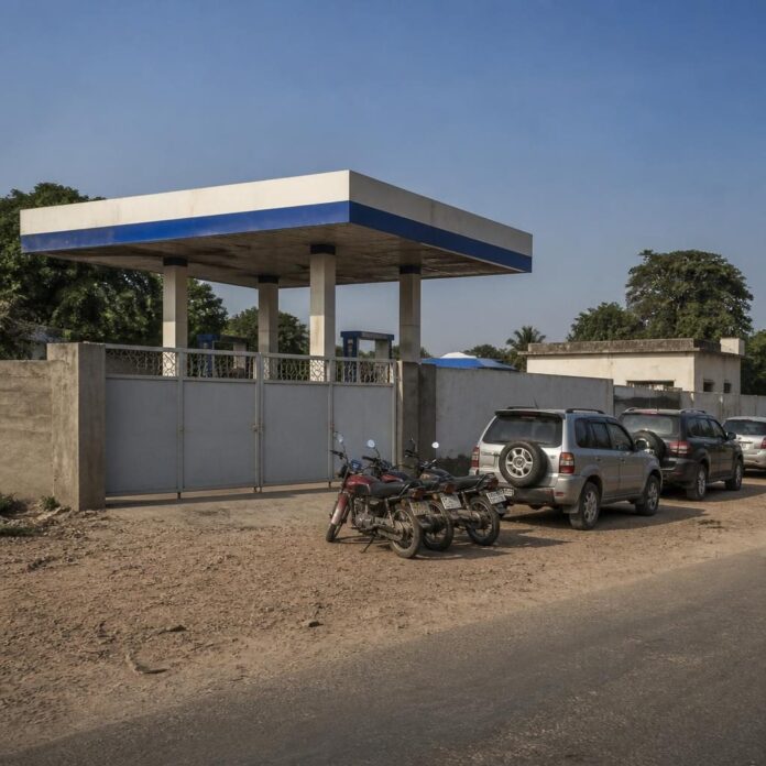 Station-service fermée à Kalemie avec des véhicules en attente