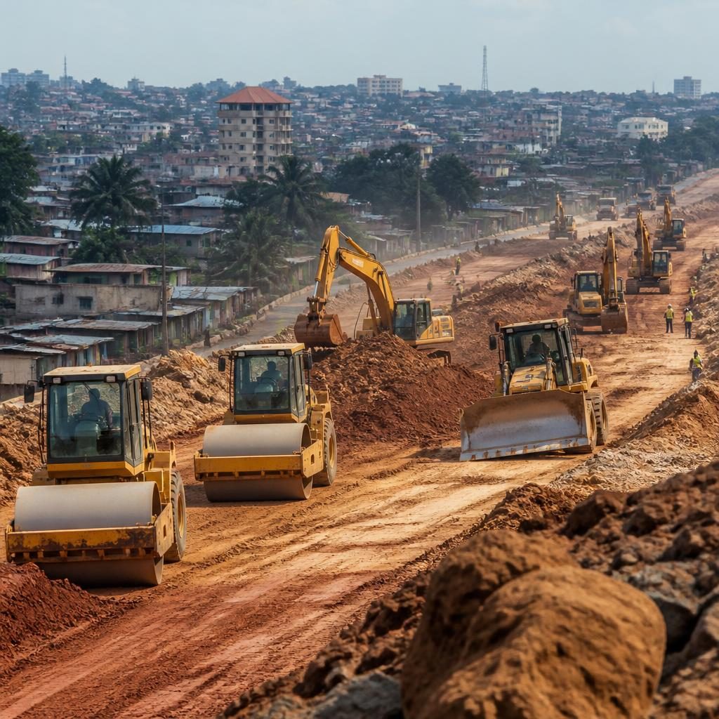 Photo: congoquotidien.com Chantier du boulevard Docteur Étienne Tshisekedi à Kinshasa