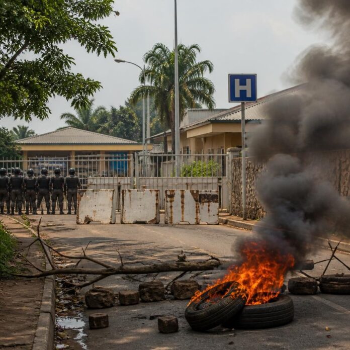 Agents de santé manifestant devant l'hôpital de Mongbwalu