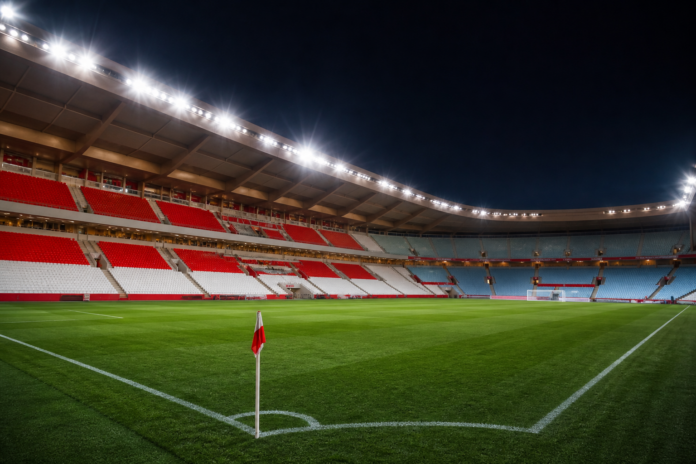 Illustration editoriale d un stade vide apres la victoire 2-0 de Monaco face a Marseille.