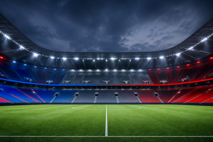 Illustration editoriale d un stade vide pour PSG contre Manchester United a Gothenburg.