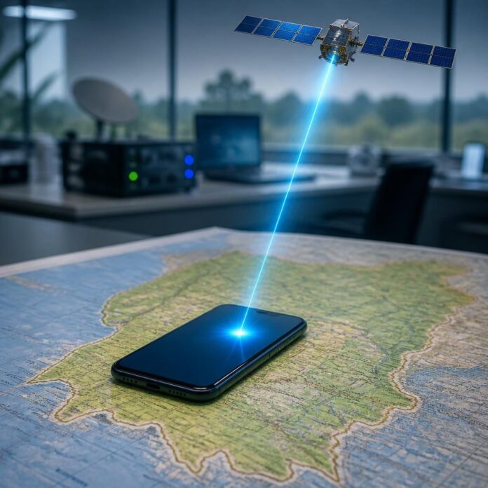 Smartphone affichant MyAirtel avec icône satellite et carte de la RDC en arrière-plan