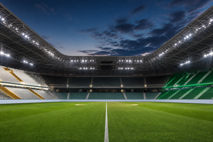 Illustration editoriale d un stade vide pour Real Madrid contre Ferencvaros a Budapest.