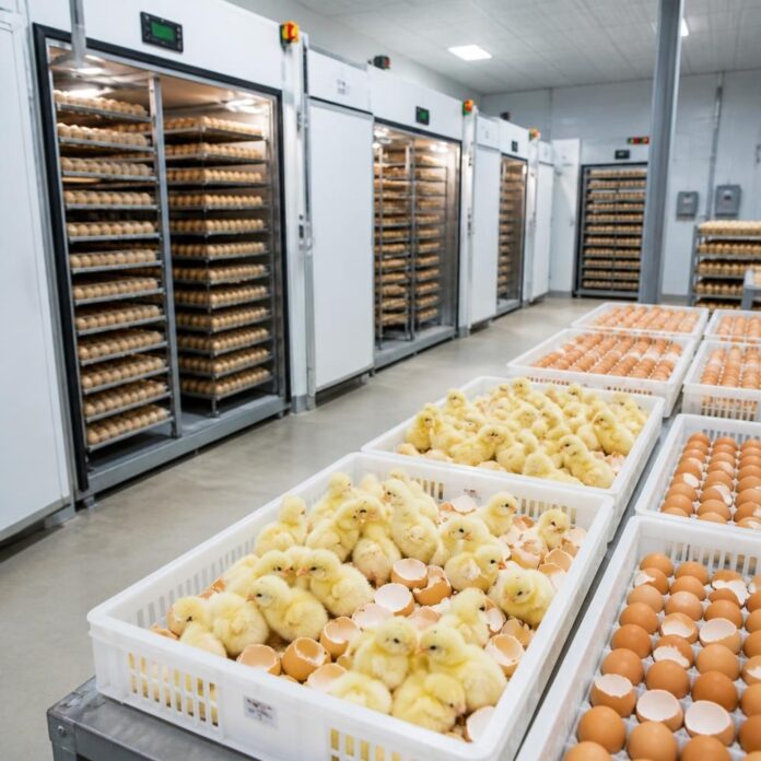 Couvoir industriel avicole à Mbenzale, Kinshasa, avec équipements d'incubation et poussins