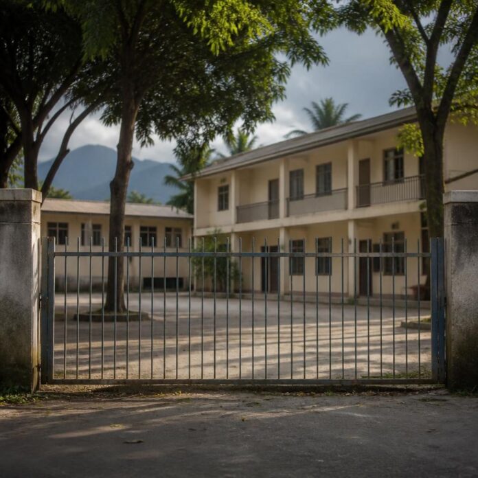 Campus universitaire de Goma désert, portes fermées, étudiants absents
