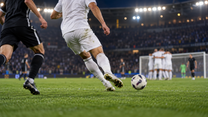 Match de football sous les projecteurs