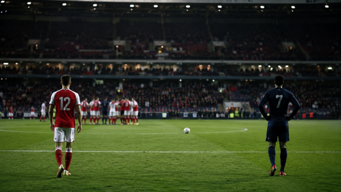 Joueurs anonymes sur une pelouse après un match de Ligue 1