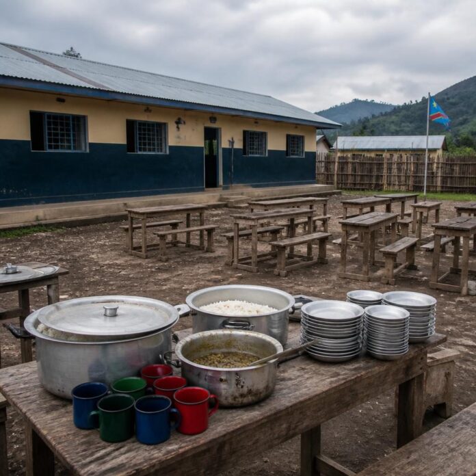 Repas scolaire servi à l'école primaire Kiwanja lors de la cérémonie de relance du PAM