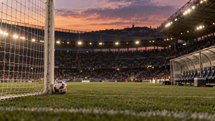 Terrain de football au crépuscule