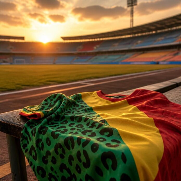 Maillot des Léopards aux motifs léopard dans un stade de football, symbole de l'identité congolaise