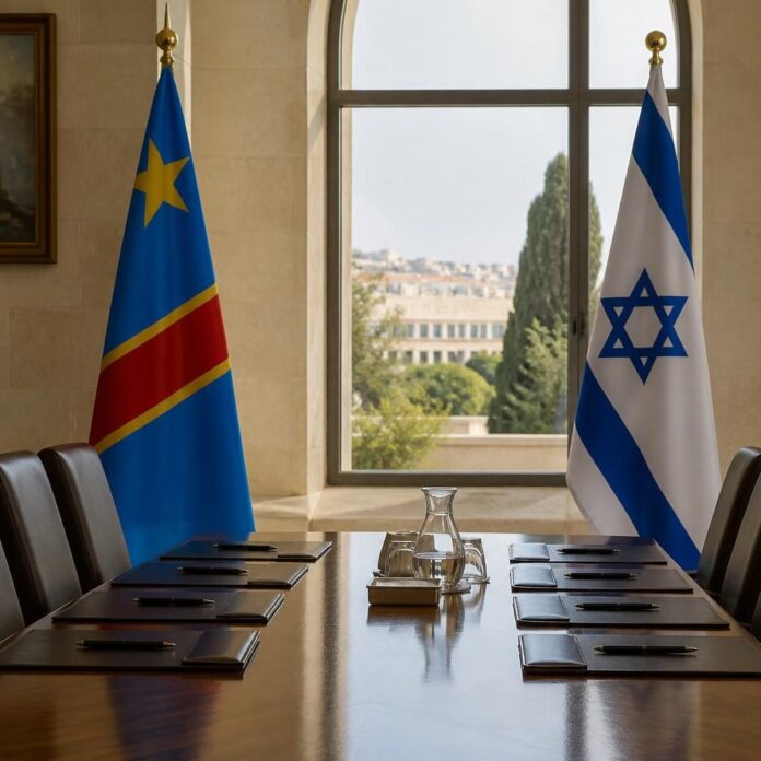 Drapeaux de la RDC et d’Israël lors d’une rencontre diplomatique à Jérusalem