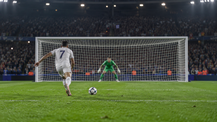 Illustration neutre d'une action de football près du point de penalty