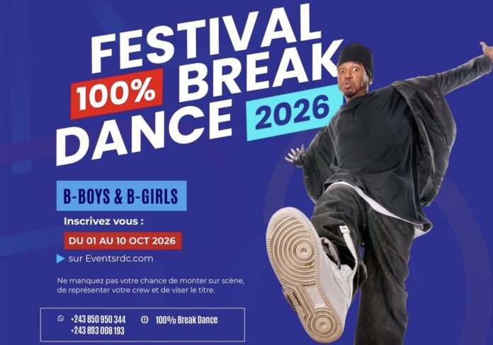 Scène de breakdance avec danseurs en mouvement, lumières colorées et public enthousiaste