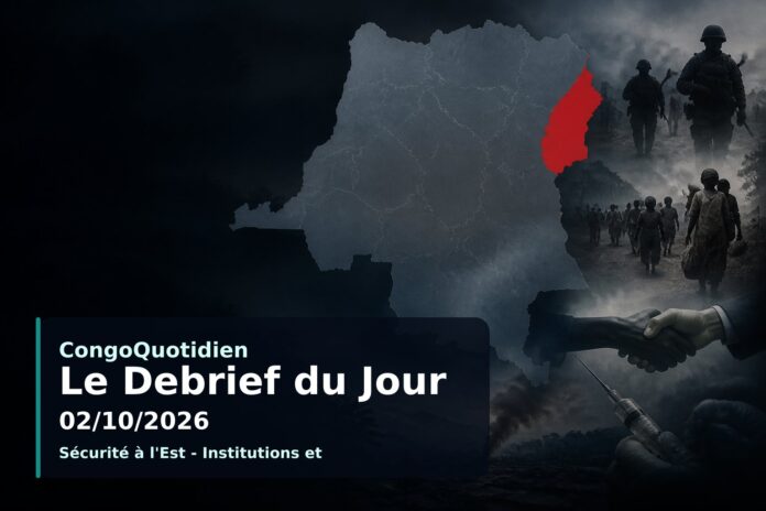 Illustration du débrief du 2 octobre 2026 : carte de la RDC avec focus sur l'Est, symboles de diplomatie et de santé