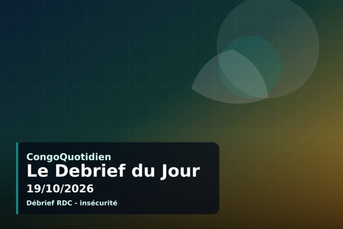 Carte sombre de l'est de la RDC avec points rouges de conflit et silhouettes de déplacés