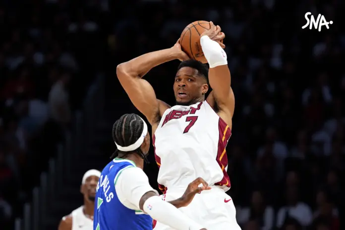 Illustration editoriale accompagnant : Edwards marque 45 points, Minnesota s’impose à Miami