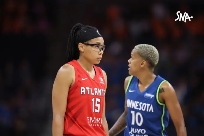 Illustration editoriale accompagnant : Finale WNBA : Atlanta Dream doit réagir face à Golden State au match 2